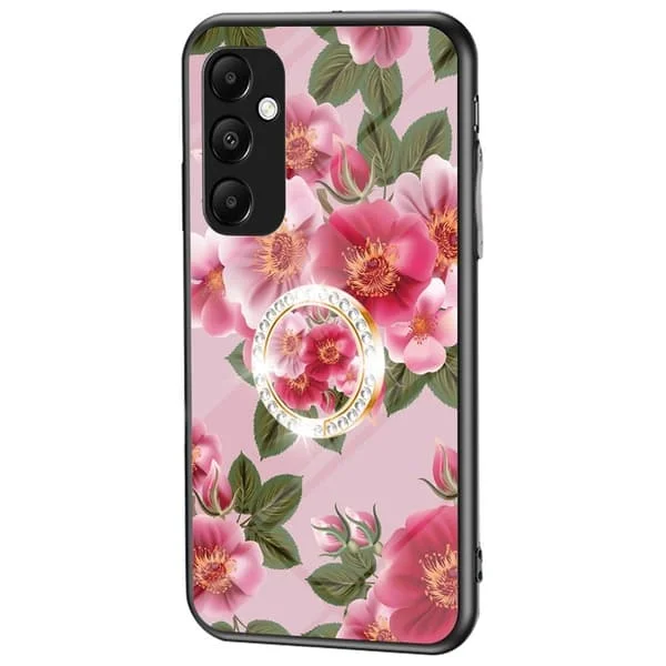 Tempered Glass-etui med ringestøtte for Samsung Galaxy A35 - Glamorøs Peony