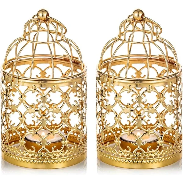 Lantern Ramadan Dekor Tealight - 2 stk. Gull Hengende Telysholder Lykter Metall