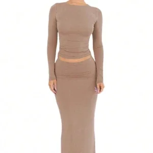 Beige långärmad topp och kjol - beige set