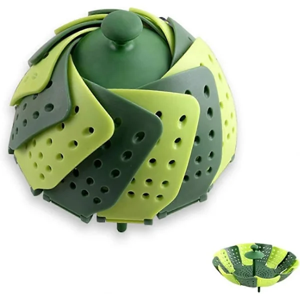 Steam Basket for Vegetables and Food, Mini Silicone Steamer Basket, Foldable Steamer Basket, Green, Scratch-Free BPA-Free