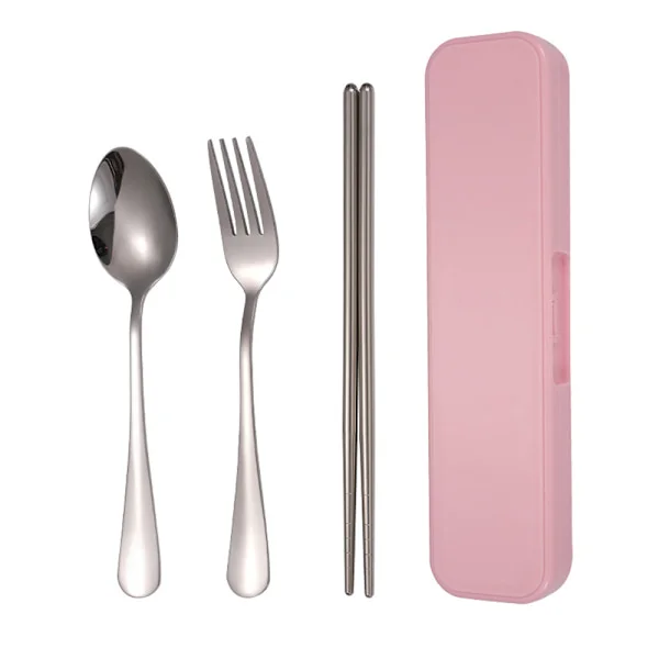 4 uppsättningar bestickset i rostfritt stål sked gaffel ätpinnar set metall resebestickset lunchlåda bestickset campingbestick