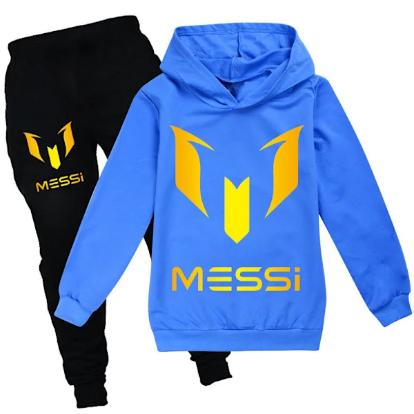 Barn Messi Vår/Høst Treningsdress Sett Hoodie Sweatshirt T-skjorte + Sportbukser Mørkeblå Mørkeblå Dark blue