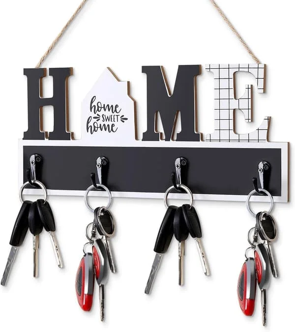 Key Holder for Wall Wood Metal Key Rack Hanger Stand Organizer for Home Decor Entryway Living Room Hall Office