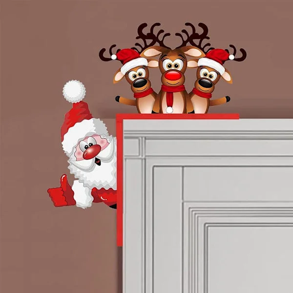 Jul Dörrdekoration, Rolig Jultomte Älg Dörrkarm Hörn Skylt Dekor, Hem Trä Jul Skåpsknoppskydd Party Ornament för Vägg Fönster DIY