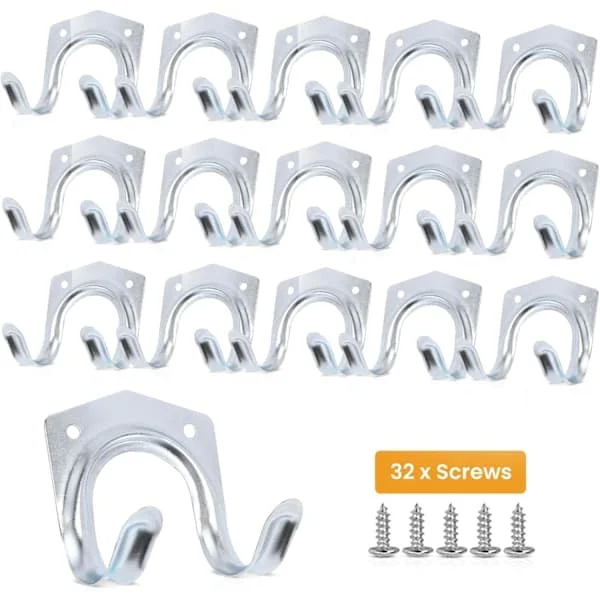 16-pack Tool Garage Hooks Garden Tool Storage Organizer Heavy Duty Hooks for Hanging Ladders, Ropes, Garden and Garage Tools