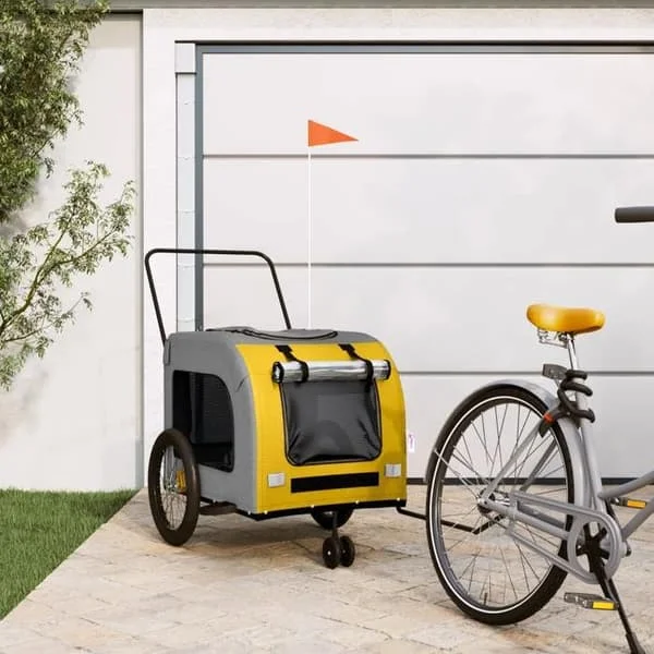 Cykelvagn för djur - vidaXL - Cykelvagn för hund - Gul och grå - 68x134x73 cm - Max 45 kg