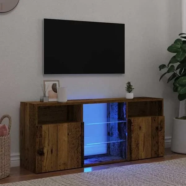 vidaXL TV-bänk med LED-lampor gammalt trä ingenjörsträ, TV-stöd, multimediaenhet, TV-konsol, hifi-möbel, 856351