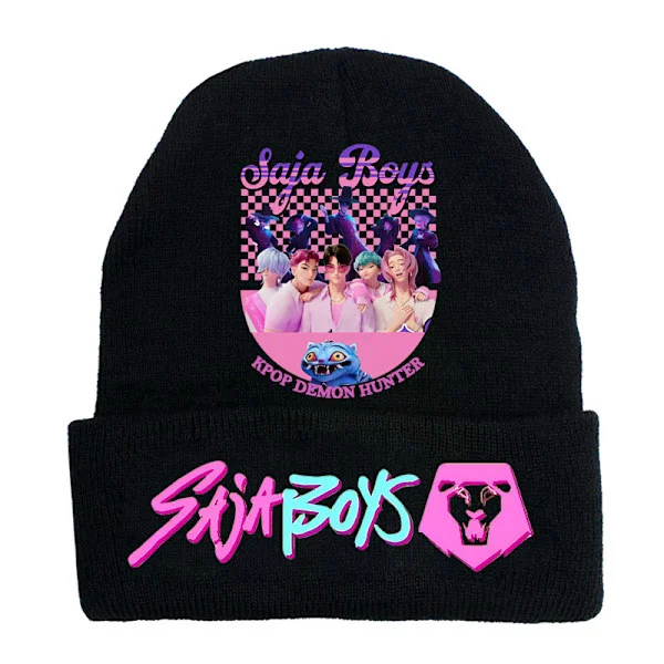 KPOP DEMON HUNTER omkransende strikket lue krøllet ull lue trykt beanie lue utendørs kald lue voksen
