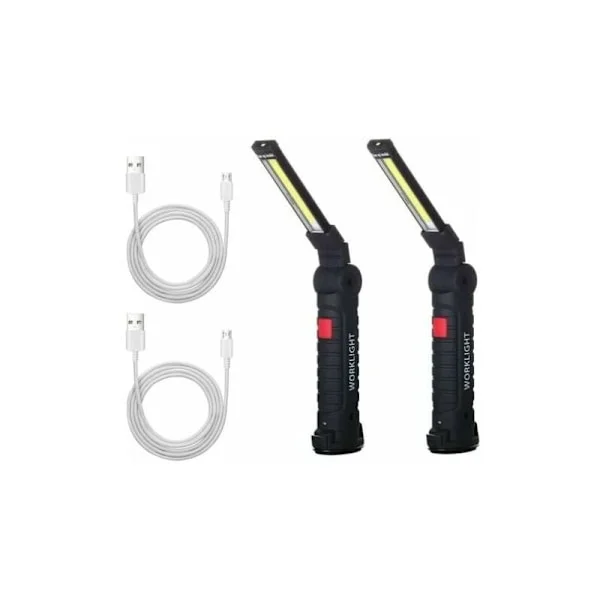 2 x COB Arbetslampa Uppladdningsbar LED LED Utsändning COB ARBETE ARBETSLAMPA LED FUNGERAR LAD GÅ MED MAGNETISK BAS Inspektionslampa för vandring, 