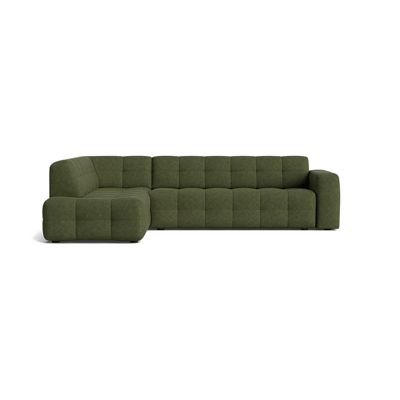 Paris Ecksofa, links in Aragon Grün, modernes Design mit eleganter Steppung, komfortable Polsterung, stilvolles Ecksofa für Wohnzimmer, 77cm.