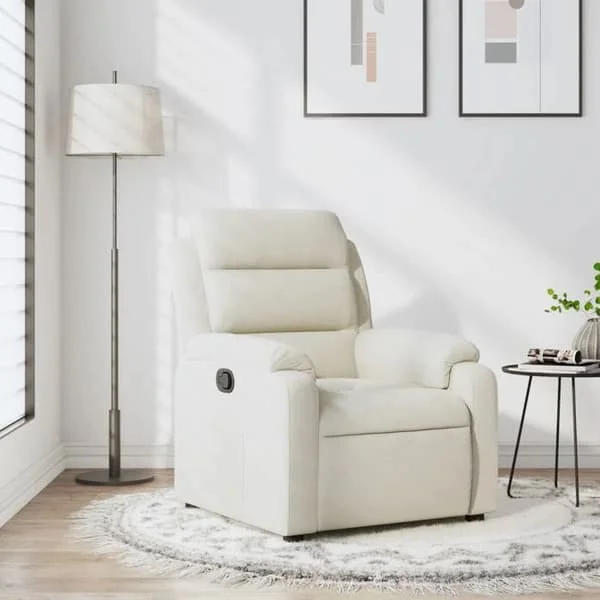 vidaXL Läderfåtölj, Fåtölj med Fotstöd, Säte med Ryggstöd och Armstöd för Vardagsrum, Modern, Grädde 373509