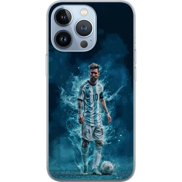 Kompatibelt Mobildeksel til Apple iPhone 13 Pro Lionel Messi i argentinsk landslagsdrakt med blå energigrafikk og ball