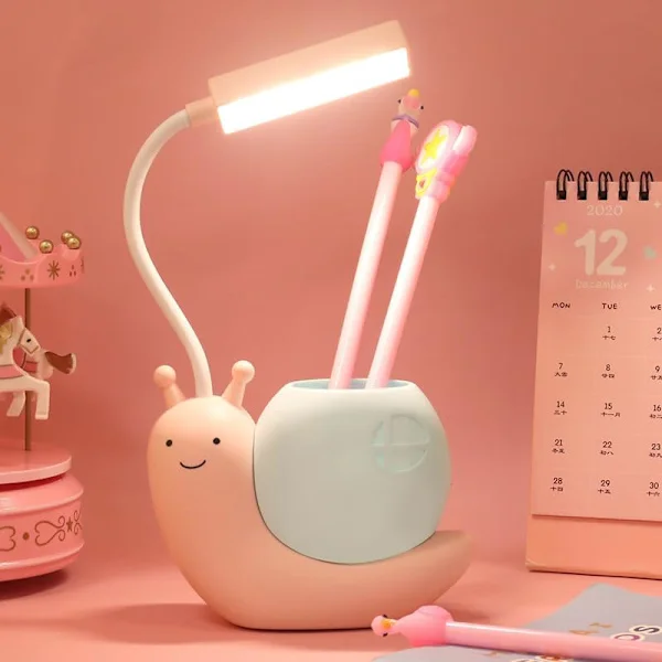 Bordlampe Tegneserie Snegl Justerbar Sammenleggbar Leselampe Blandede Farger Øyepleie Bordlampe med USB-ladeport Innebygd Batteri