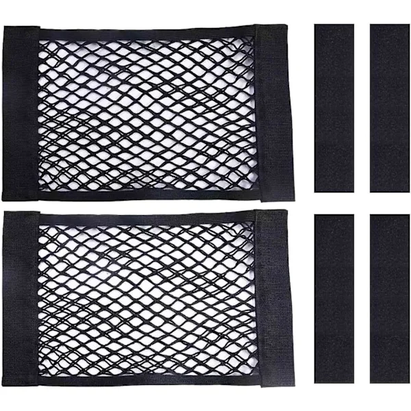 2 stk. universelle lastenett med limtape, 25 x 40 cm, lite lastenett for oppbevaring i bil, bobil, bagasjerom (svart)