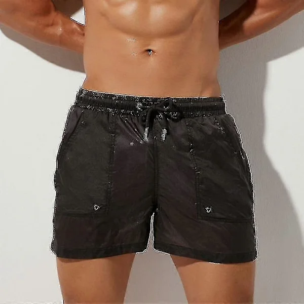 【NX】Gennemsigtigt badetøj til mænd, badeshorts til mænd, badebukser, bermudashorts, surfstrand, sort