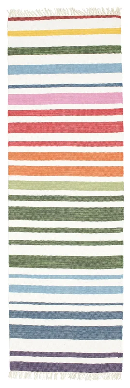 Striped Small Rainbow Stripe Rug - Multicolor 80X250 Cotton, Modern Style