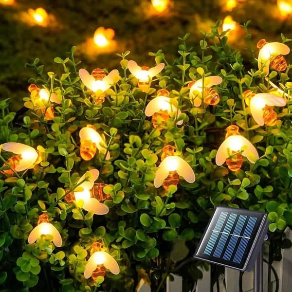 Solar Bee LED Lyslenke – Utendørs Vanntett Solcellebelysning med 20/30/50 LED og 8 Lysmoduser, Hagedekorasjon