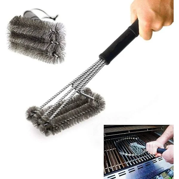 Grillborstar, BBQ-borste för grill, 45 cm grillborste, rostfri stålborste med stålborste 3-i-1 grillrengörare ger enkel rengöring