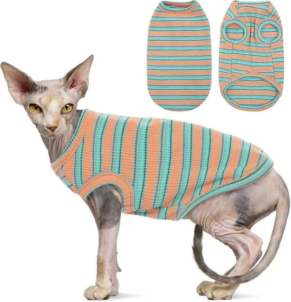 1 stk Katteklær, Stripete Kattunge T-skjorter Ermeløs, Pullover Kattegensere, Kjæledyr Sommerklær for Små Hunder