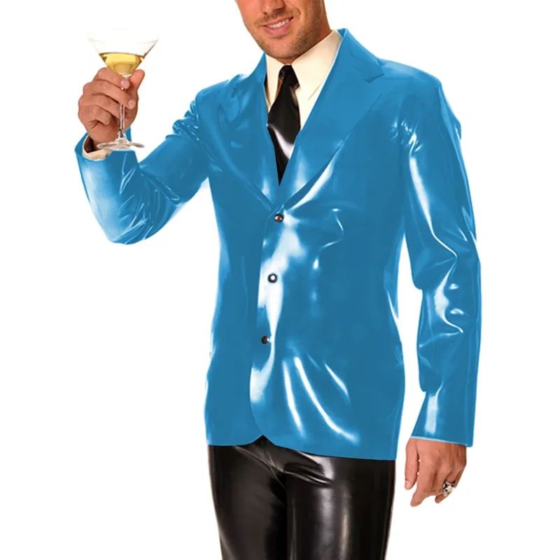 AliExpress - Langärmliger Herren-Mantel aus Vinyl-PVC-Leder mit Reverskragen, Nacht-Party-Club-Outfits, Business-Jacke im Latex-Look, Freizeitkleidung