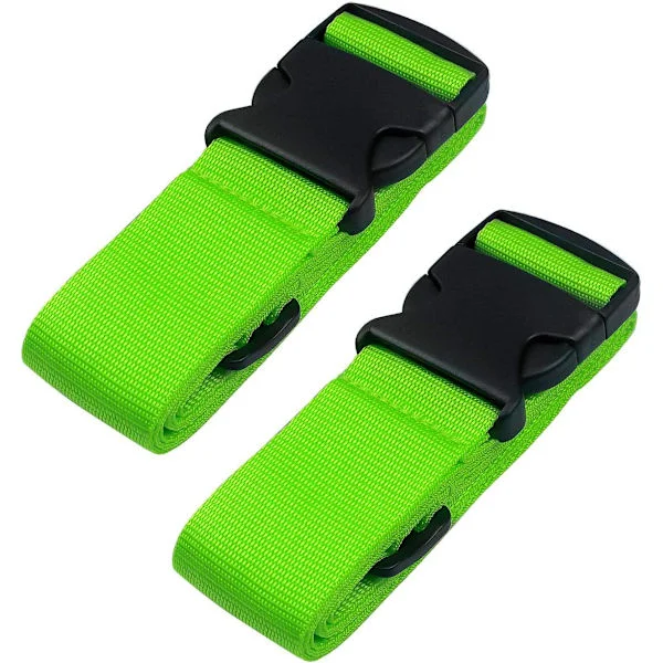Kraftiga bagageremmar för resväskor, packremmar, resetillbehör, justerbar väskrem, 2-pack grön