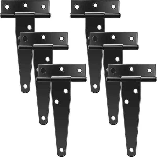 6 Pieces 4 Inch T-Hinges Rustic Door Strap Hinges Anti-Rust Gate Hinges Black Hinges for Windows, Fences and Barn Doors