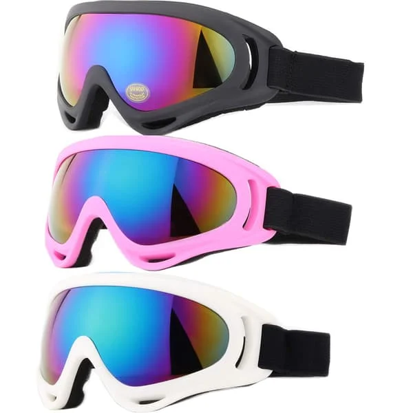Slalåmbriller, 3-pakning snowboardbriller for barn, gutter, jenter, ungdom, menn og kvinner (svart, rosa og hvit)-X46-