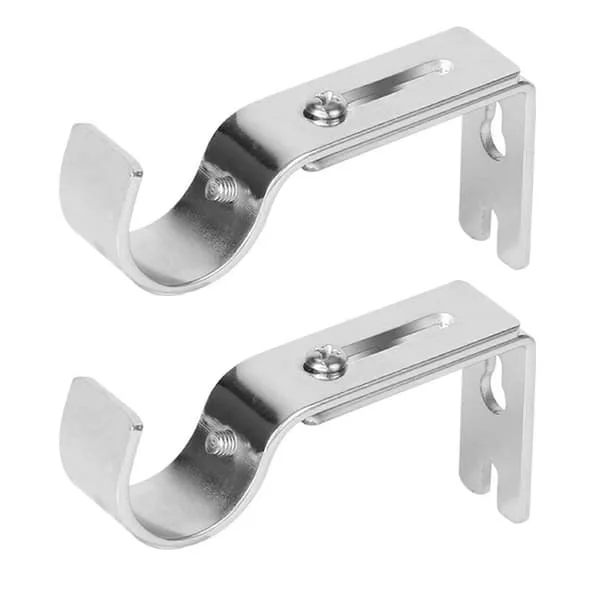 2 Pcs Curtain Rod Brackets Iron Hard Sturdy Stable Rustproof Adjustable Length Coated Wide Use Great Hardness Curtain Rod Holder for (FMY) Silver