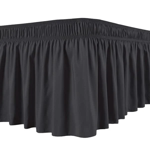 Silky Luxurious Wrap-Around Bed Skirt Easy Fit Smooth Non-Fading Ruffles Elastic Black Black Black Black Black-FX- Black M Black