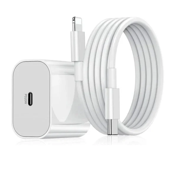 iphone snabbladdare USB-C strömadapter 20W + 2m kabel vit - 1st Laddare & 1st 2m laddkabel 1st Laddare & 1st 2m laddkabel