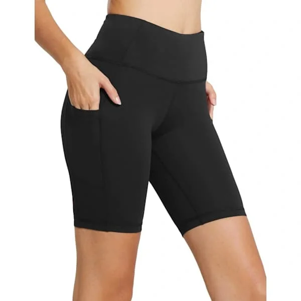 Women's High Waisted Biker Shorts Workout Yoga Running Spandex Shorts with Side Pockets (M Black)
