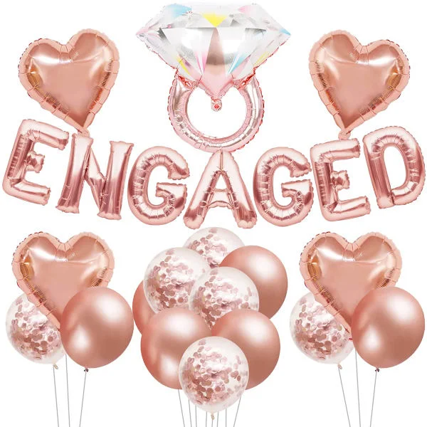 Rose Gold Engagement Balloon Set, Rose Gold Engagement Decorations, Diamond Ring Balloon, Engagement Balloons