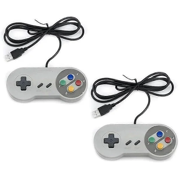2-pakning kablede USB-kontrollere - Kompatible med SNES-emulatorer - Retro Gaming Joypads Gamepad - Egnet for Gaming PC, datamaskin, bærbar PC