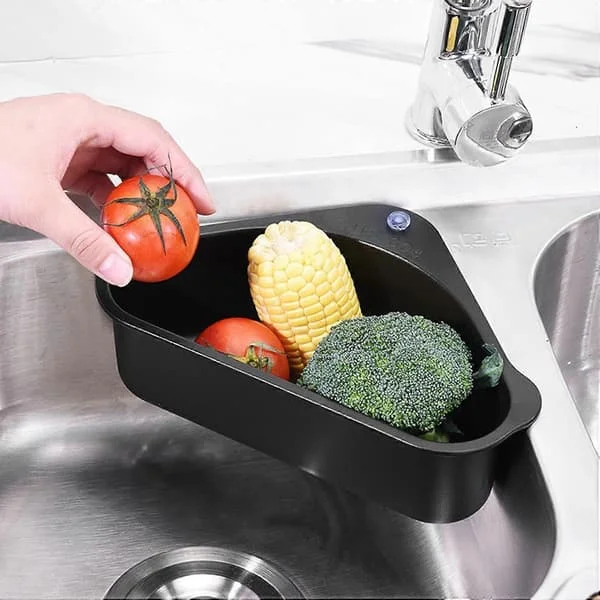 Sink Strainer Basket, Triangular Sink Strainer Basket Storage Rack Suction Cup, Sink Corner Hanging Basket Shelf Sink Basket for Kitchen