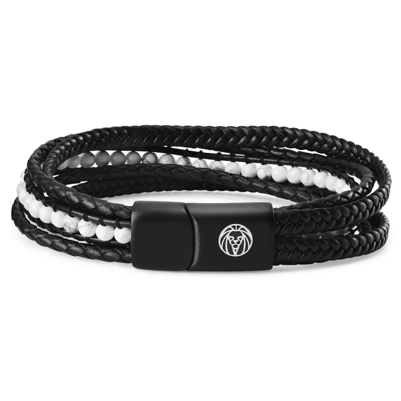 Naxos Leren Armband met Wit Turquoise voor mannen - Kralenarmbanden