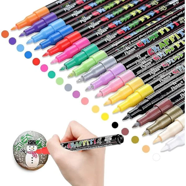 Acrylic Paint Pens for Rock Painting Kit, Glass, Crafts, Ceramic, Stone, Fabric, Wood, 18 Colors Permanent Marker Pen, Art and Craft Set for Adults