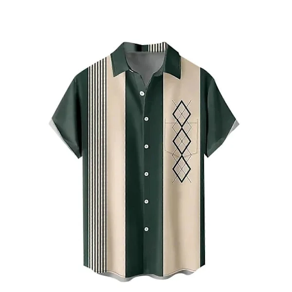 Rockabilly Bowling Skjortor Herr Hawaiiskjorta 50-tals Casual Skjorta Kortärmad Armégrön