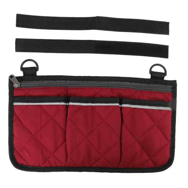 Wheelchair Bag Waterproof Polyester Multi-Pocket Design Wheelchair Pouch for Outdoor Mobile Chair Red