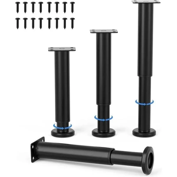 4 Justerbara Möbelben 18cm Svart Runda Metallbord L