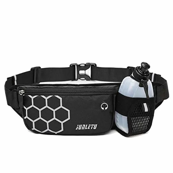 【BQ】Running Belt with Water Bottle Waterproof Waist Bag Fanny Pack Running Bag Bum Bag Sports Belt (Black)