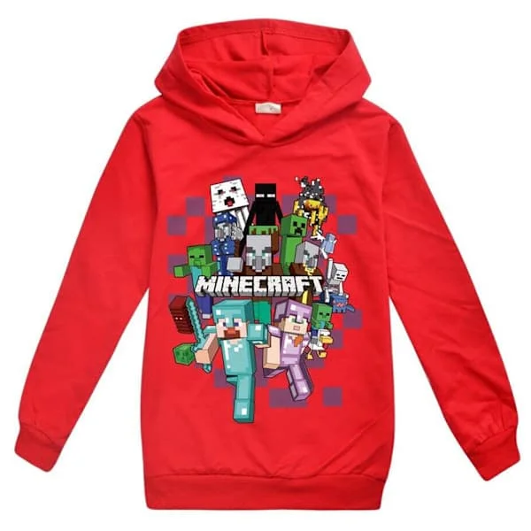 Cool Minecraft Tröja Hoodie Sweatshirt med långa ärmar, röd
