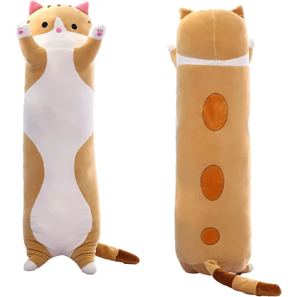 Söt kattplysch lång kudde - Mjuka tecknade djurdockor, Kawaii kattplyschleksaker, 50 cm grå kramkudde, för flickor och pojkar