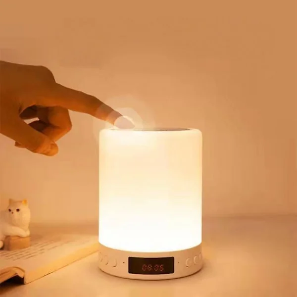 Kosketusyöpöytävalaisin, Bluetooth-kaiutin valolla, musiikilla, kellolla, herätyksellä ja radiolla kaikki yhdessä, paras syntymäpäivä-, joulu- ja 