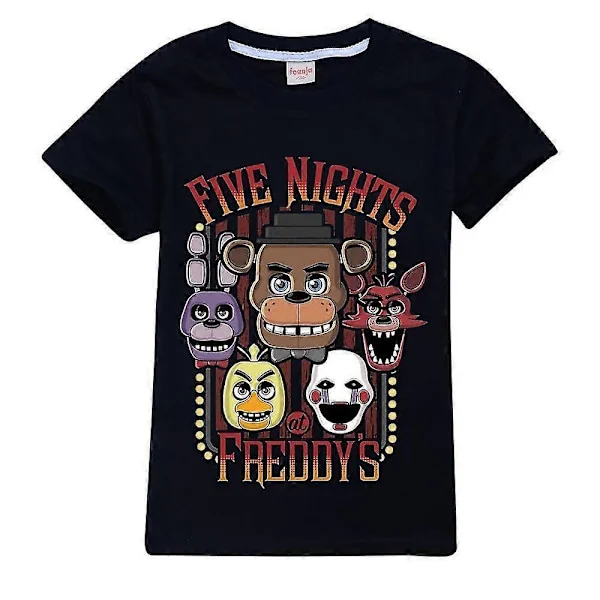 7-14 år Barn Five Nights at Freddy's FNAF T-skjorte Horror Spill Fans Gutter Jenter Sommer Casual Kort Ermet Trykt T-skjorte Topper Bursdag Ch svart(