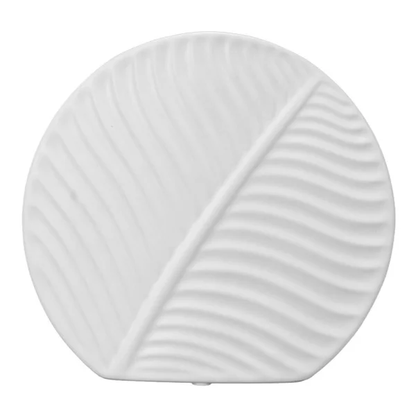 Nordic Style Ceramic Vase with Leaf Pattern, Flat Porcelain Vase for Living Room, TV Cabinet, Office Desk