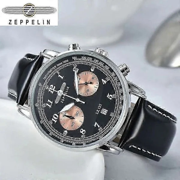 【NX】2023 Zeppelin Watch Topp Vattentät Äkta Läder Business Casual Quartz Klocka Herr Tre Ögon Multifunktionell Kronograf