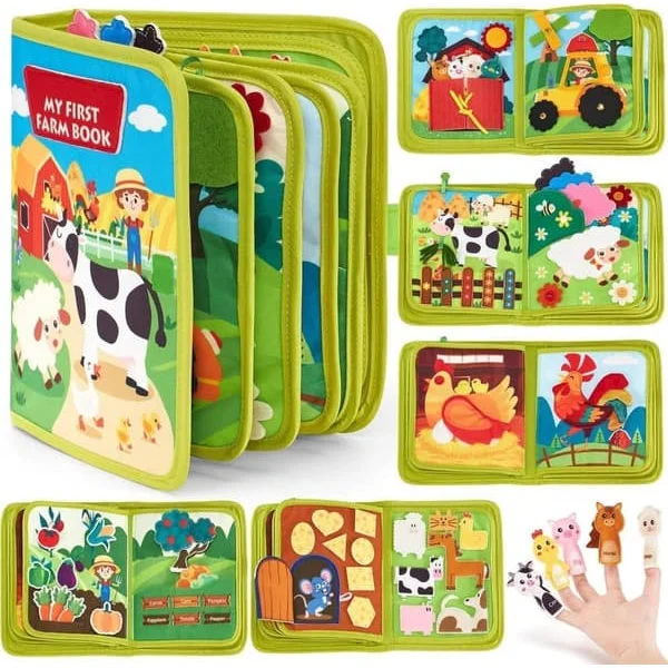 Montessori Busy Board for barn – Gårdstema Aktivitetsbok, Aktivitets- og utviklingsleker for barn, Pedagogisk leke 1-4 år