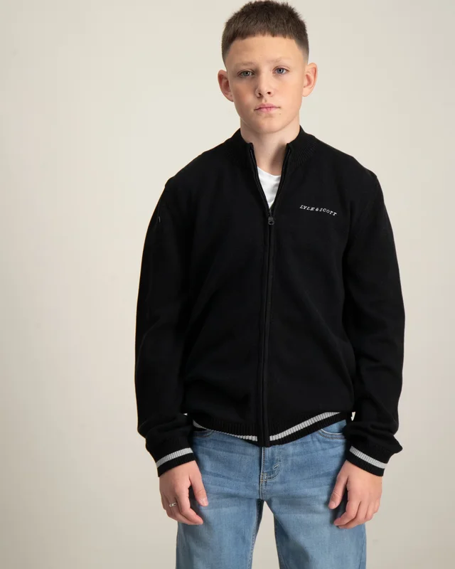 Lyle & Scott Script Logo Embroidery Cardigan Schwarz Pullover Jungen - Kids Brand Store