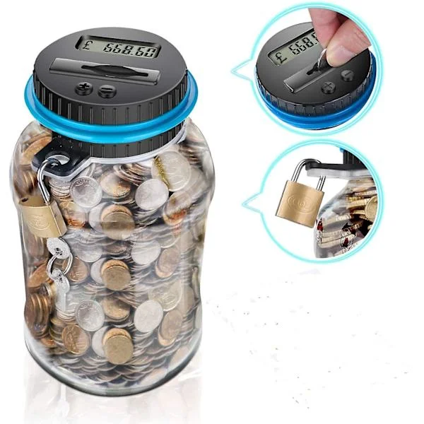Låsbare sparebøsser med teller, elektronisk myntteller med LCD-skjerm