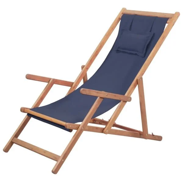 vidaXL Foldable Beach Chair Fabric and Wooden Frame Blue